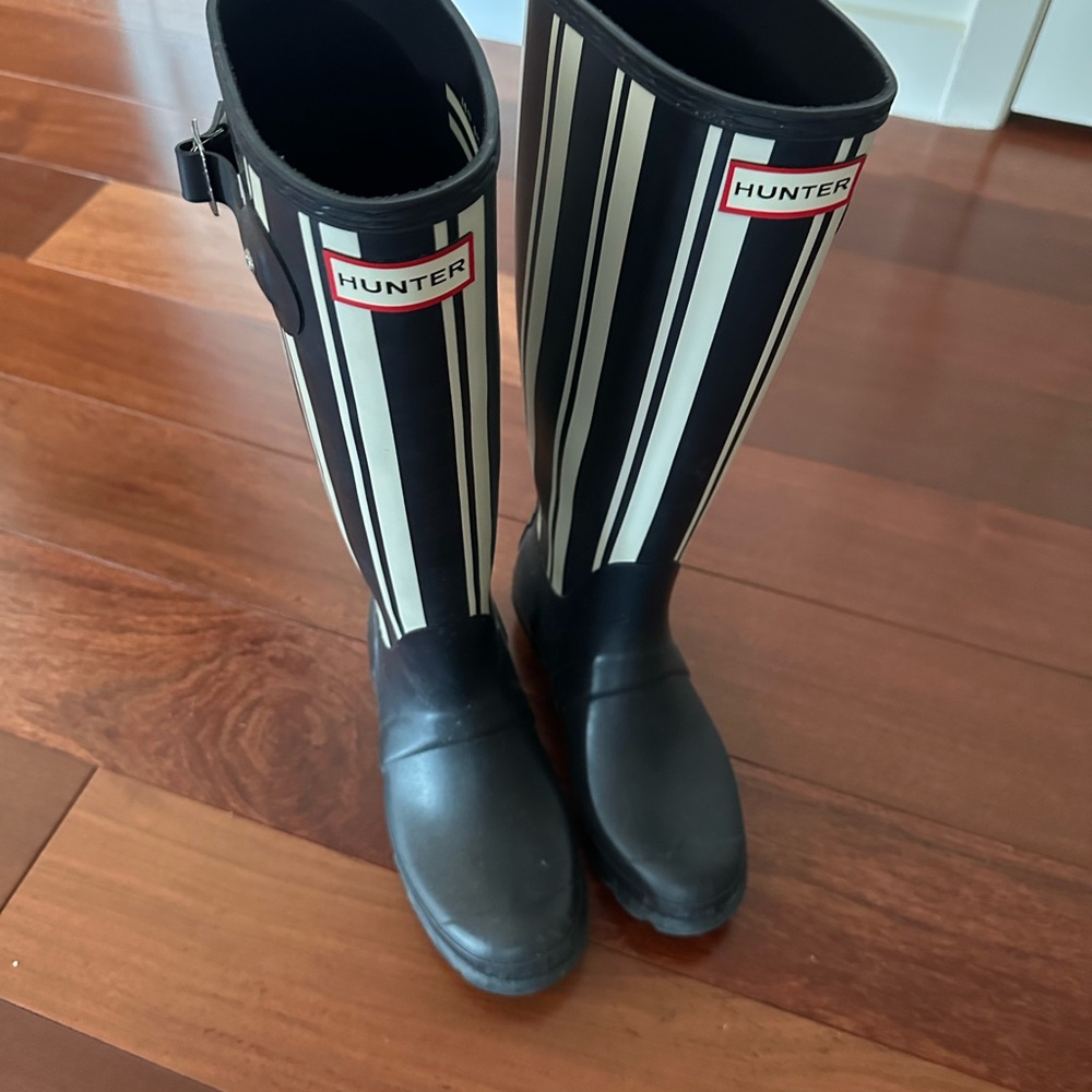 Hunter Monochrome Striped Tall Boots